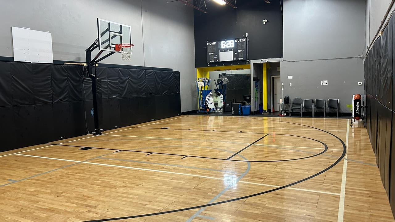 Legacy Basketball Club court - scoreboard and training equipment